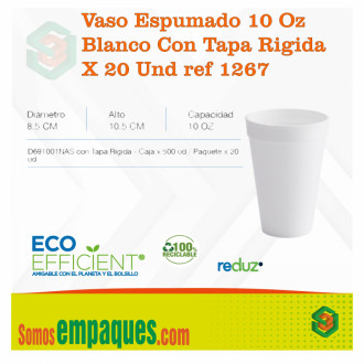 Vaso Espumado 10 Oz Blanco Con Tapa Rigida X 20 Und