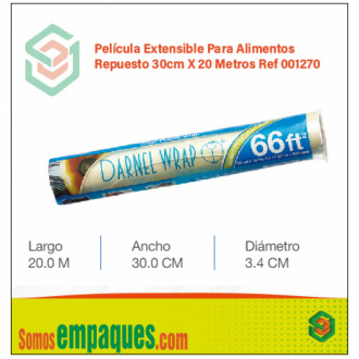 Película Extensible Para Alimentos Repuesto 30cm X 20 Metros