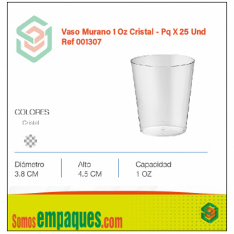 Vaso Murano 1 Oz Cristal - Pq X 25 Und