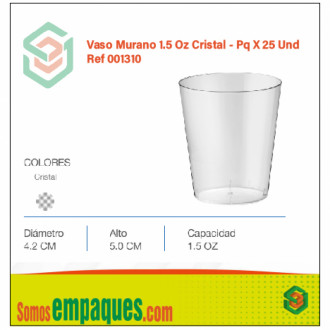 Vaso Murano 1.5 Oz Cristal - Pq X 25 Und