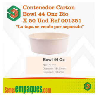 Contenedor Carton Bowl 44 Onz Bioform X 50 Und