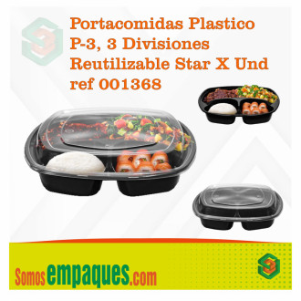 Portacomidas Plastico P3, 3 Div Reutilizable X Und Star