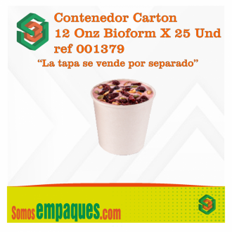 Contenedor Carton 12 Onz Bioform X 25 Und