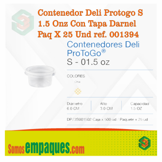 Contenedor Deli Protogo S - 1.5 Onz Con Tapa Darnel Paq X 25 Und