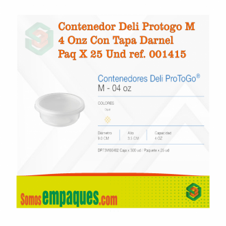 Contenedor Deli Protogo M - 4 Onz Con Tapa Darnel Paq X 25 Und