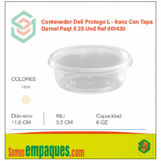 Contenedor Deli Protogo L - 6onz Con Tapa Darnel Paqt X 25 Und