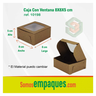 Caja Cartón Maletin Mini Torta Ventana Kraft 12 X 12 X 8 cm