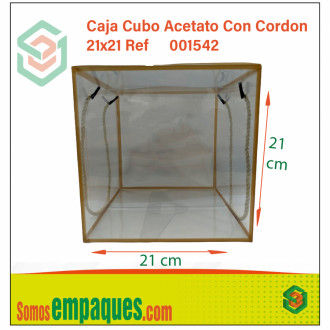 Caja Cubo Acetato Con Cordon  21x21